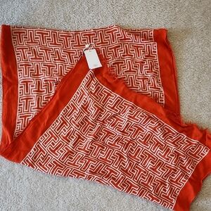 Tori Burch Logo Orange Geometric Pattern Scarf